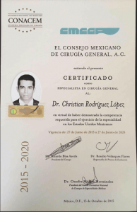 Certificado Cirugia Frente - Dr. Christian Rodriguez Lopez Certification